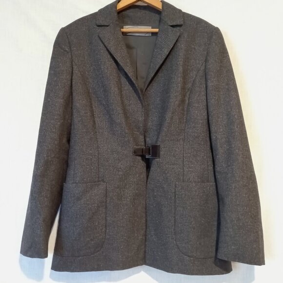 Genny Glen Plaid Check Italy Wool Tailored Blazer Dark Charcoal Size 10 - Picture 1 of 13